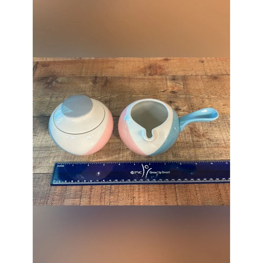 Rare Hall China Eva Zeisel Tri-Tone Creamer Pitcher & Sugar Bowl Vintage HTF